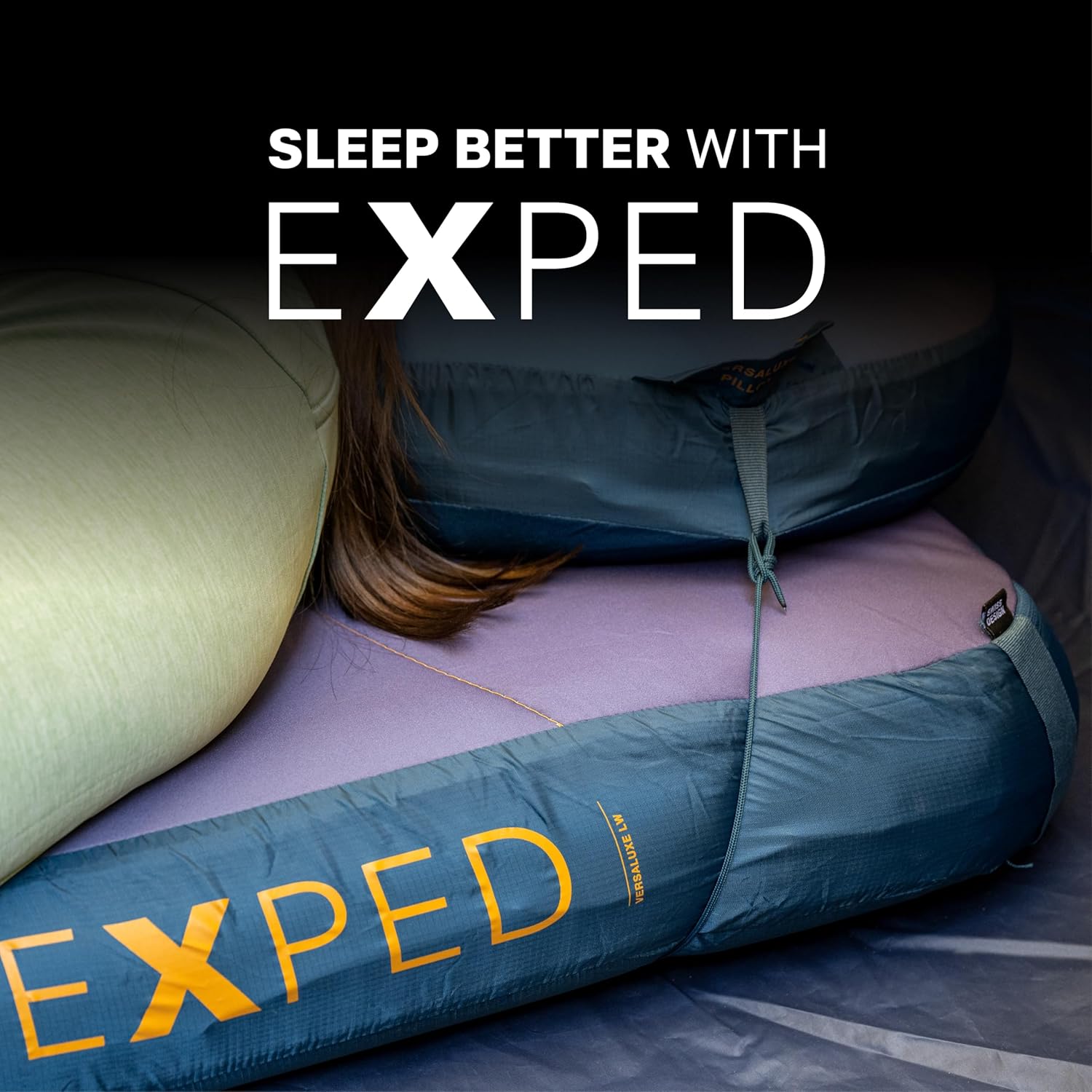 Exped Versaluxe Camping Pillow – Lightweight Air Pillow with Removable Machine Washable Cover, Attaches to Sleeping Pad, 7 oz, Ocean