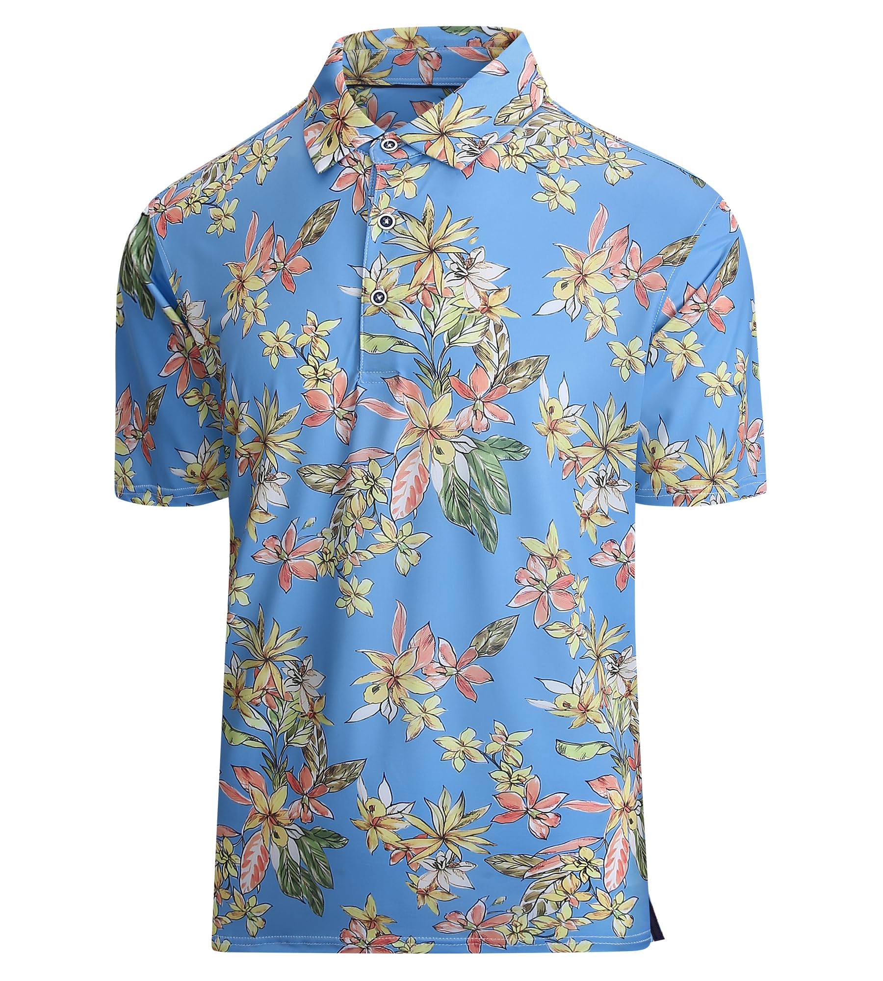 Damipow Mens Hawaiian Polo Shirts Short Sleeve Moisture Wicking Golf Shirt | Tropical Floral Print, Breathable, Quick Dry, Easy Care, Perfect for Golf, Beach, Vacation and Travel