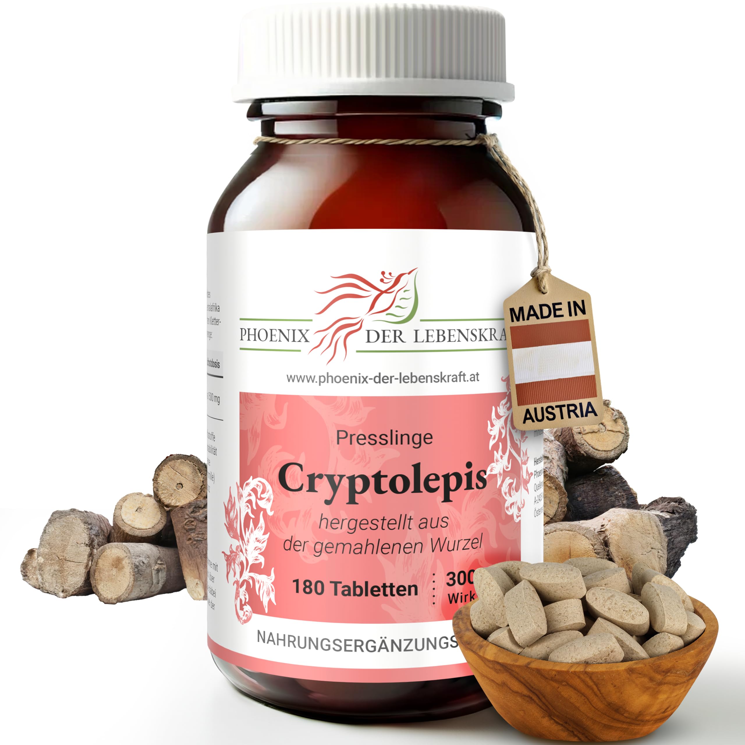 Cryptolepis Tabletten 300mg | 180 Tabletten Cryptolepis sanguinolenta | Top Premium Qualität aus Österreich | Vegane Tabletten statt Kapseln ohne Zusatzstoffe | Gelber Wurmfarn, Ghana-Quinine