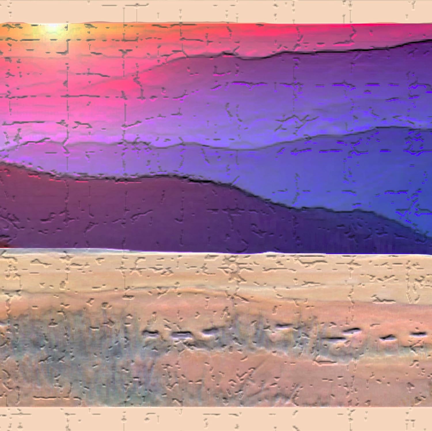Dundee Deco Wallpaper Border Peel and Stick DDAZBD9059 Nature Beige, Blue, Pink Footprints in Sand, Sunset Wall Border Retro Design, 15 ft x 7 in (4.57m x 17.78cm), Self Adhesive