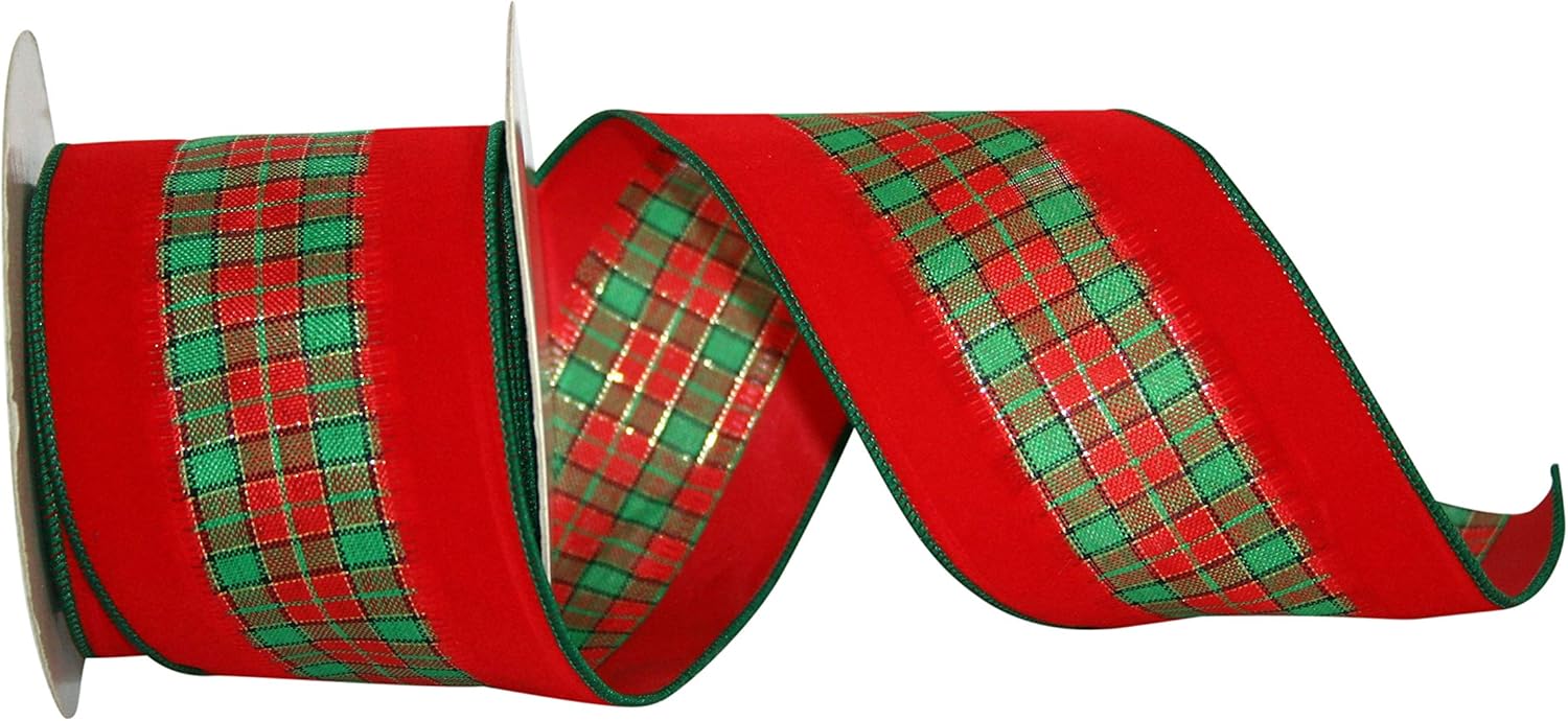 Reliant Ribbon Tartan Plush Wired Edge Ribbon, 2-1/2 Inch X 10 Yards, Multi