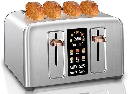Miniatura 12 de SEEDEEM Tostadora de 2 rebanadas, tostadora de acero inoxidable con control táctil completo, pantalla LCD, velocidad de calentamiento 50% más Cerezo