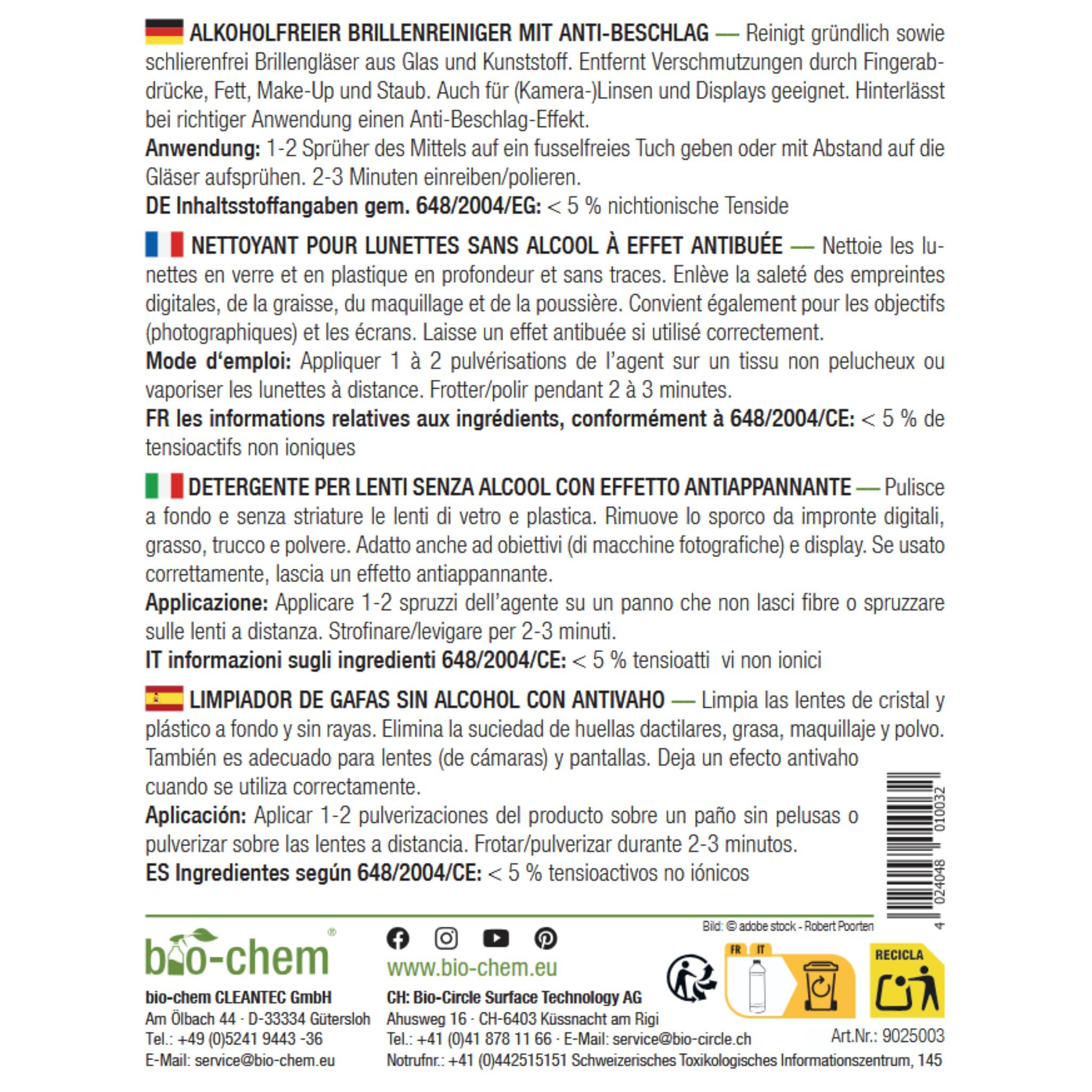 Bio-Chem Limpiador de gafas y lentes 2x 100ml