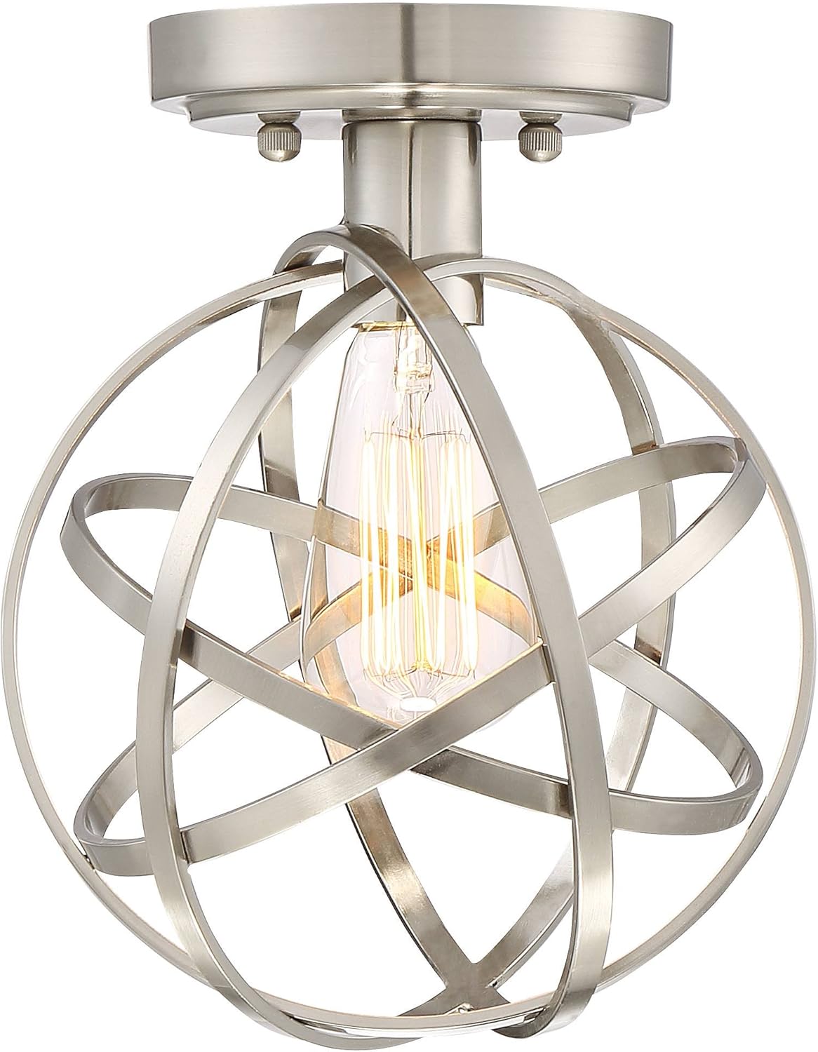Industrial Atom Modern Close to Ceiling Light Semi Flush Mount Fixture 8" Wide LED Brushed Nickel Geometric Cage Shade Bedroom Hallway Living Room Dining Room Bathroom Kitchen - Franklin Iron Works - - 