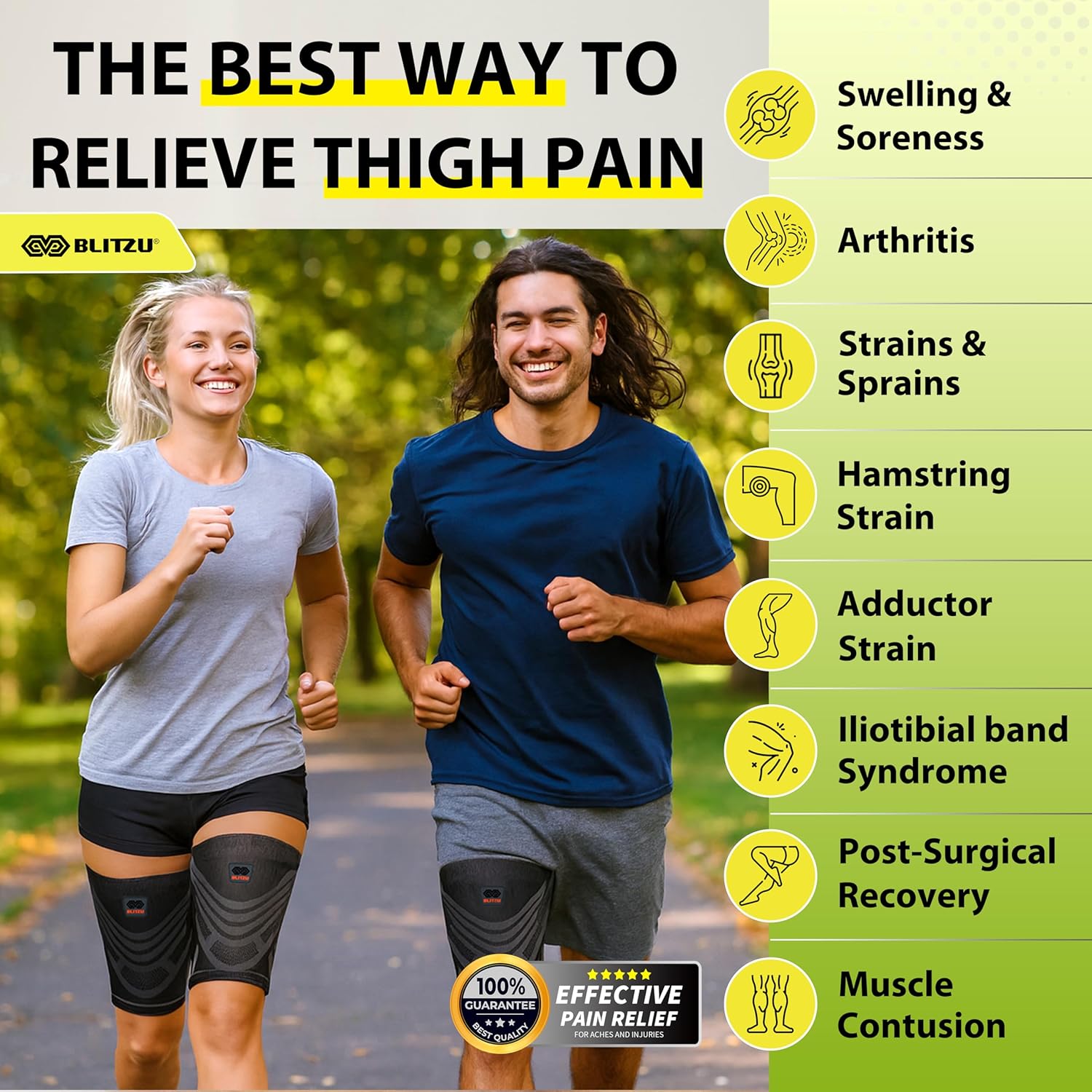 Hamstring Compression Sleeve 1 Pair, Upper Leg Sleeves, Thigh, Quad & Groin Support for Men and Women, Anti-Slip Thigh Brace & Wrap for Running, Workout, Sports Recovery Black L - Image 2