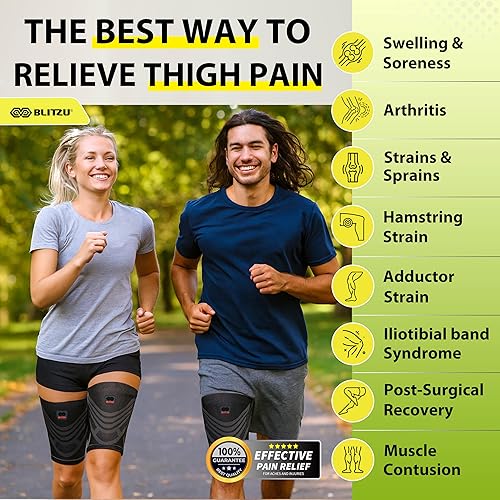 Miniatura 2 de Manga de compresión para isquiotibiales, 1 par, mangas superiores de la pierna, soporte para muslo, cuádruple e ingle para hombres y mujeres,