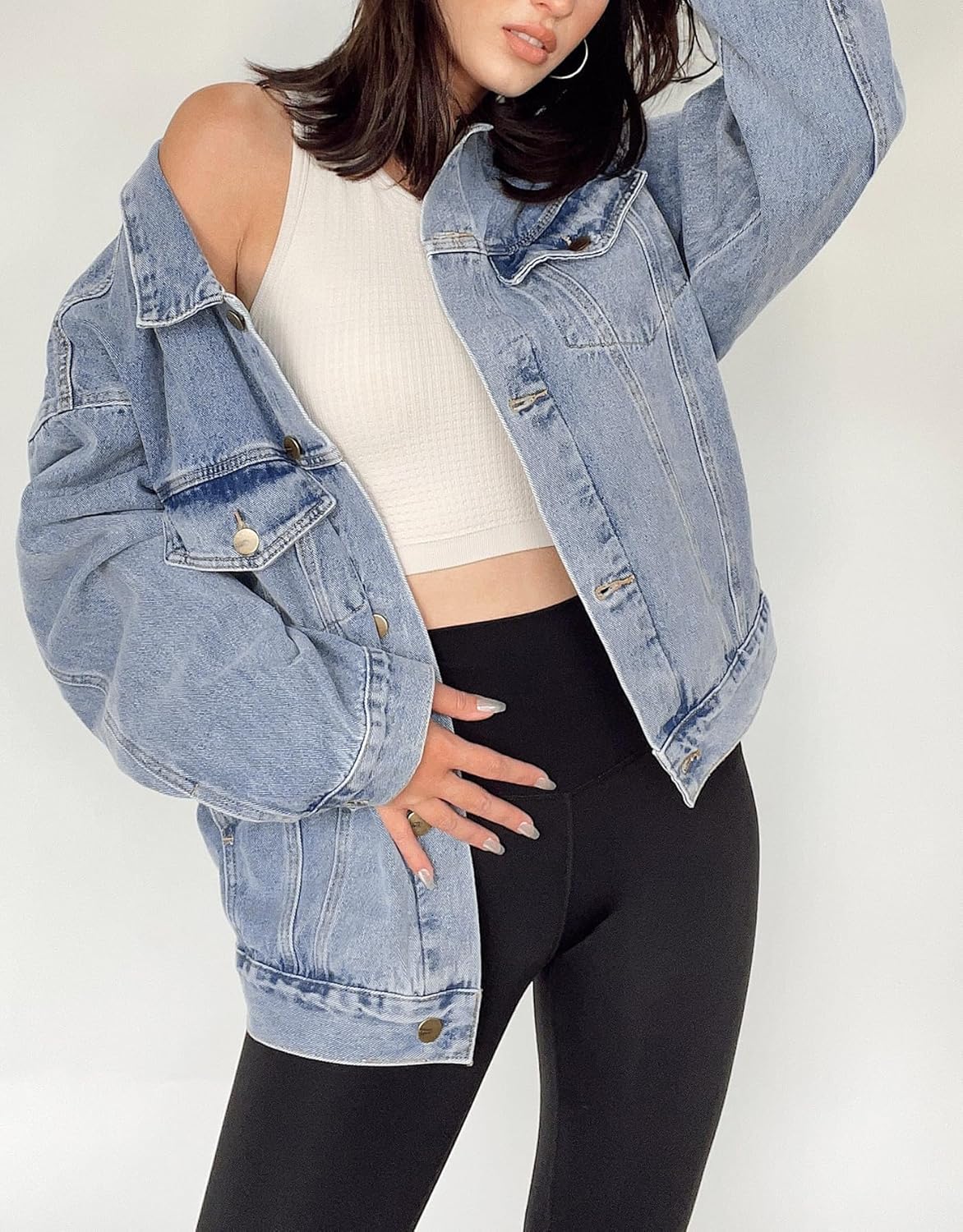 Kedera Women's Oversized Jean Jacket Long Blue Denim Jacket Long Sleeve Button Down Trucker Jacket Shacket Fall Coats - Image 5