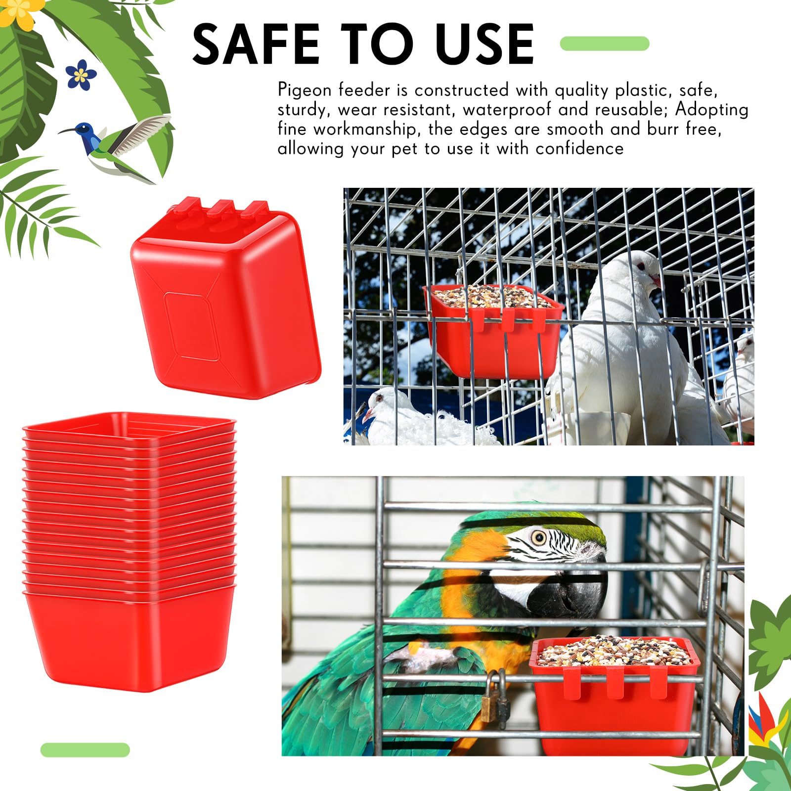 Maxdot 50 Pcs Cage Cups Chicken Feeder Cups 16 oz Hanging Bird Food Water Bowl Bunny Cage Feeding Dish for Pet Parrot Rooster Parakeet Gamefowl Poultry Pigeon(Red) - image 5
