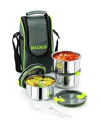 Opal-3 STEAM Lock Stainless Steel 3 Pcs Container Set Lunch Pack with Bag, 350 ML Each