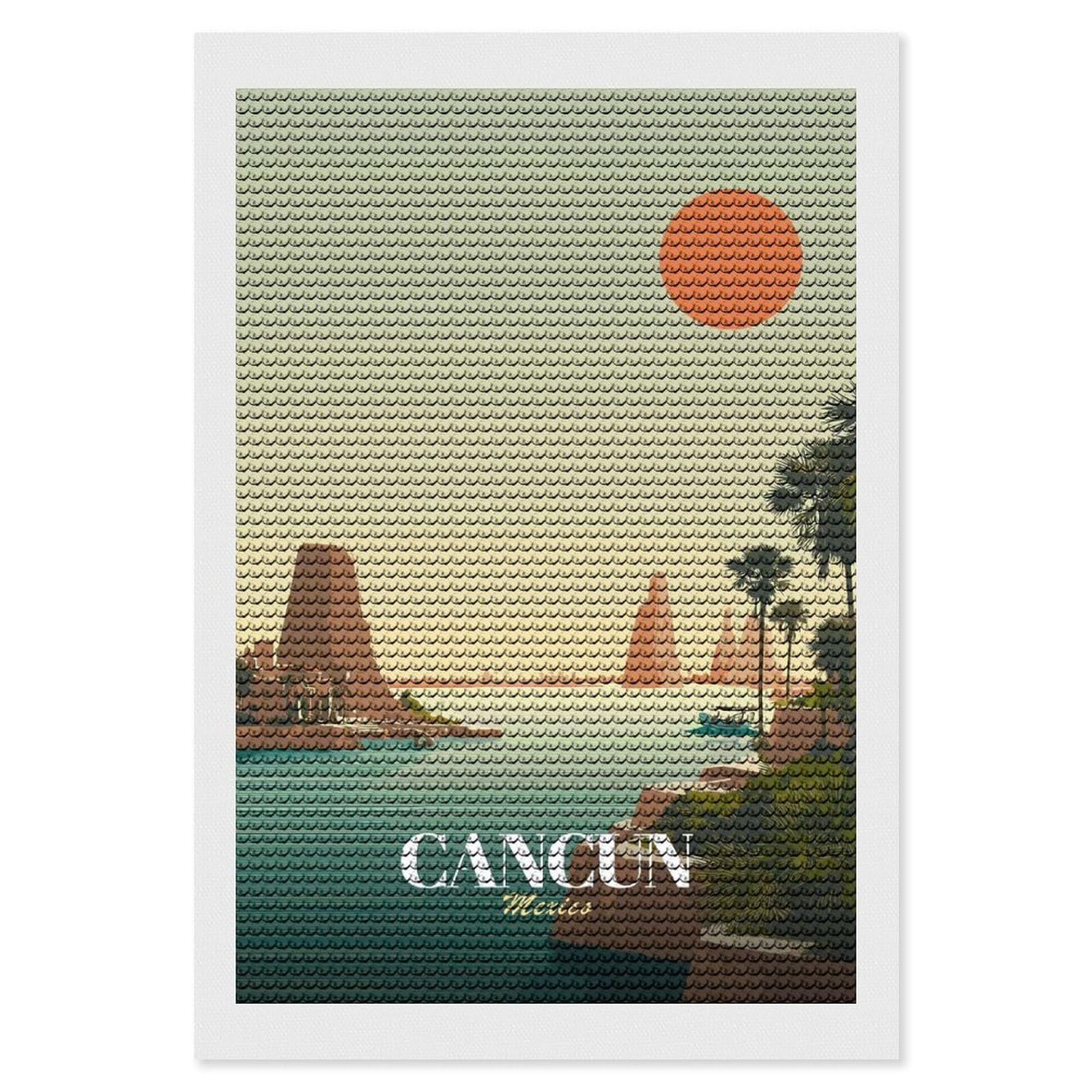 Junmoney Cancun Mexico Vintage Travel (2) Diamond Painting Canvas Set 8"x12", Full Kit Included, Calming Craft to Unwind, Farmhouse Decor, Christmas Gift