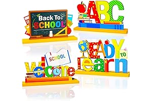4 Pieces Cute Back to School Classroom Decorations, First Day of School Wooden Table Centerpieces