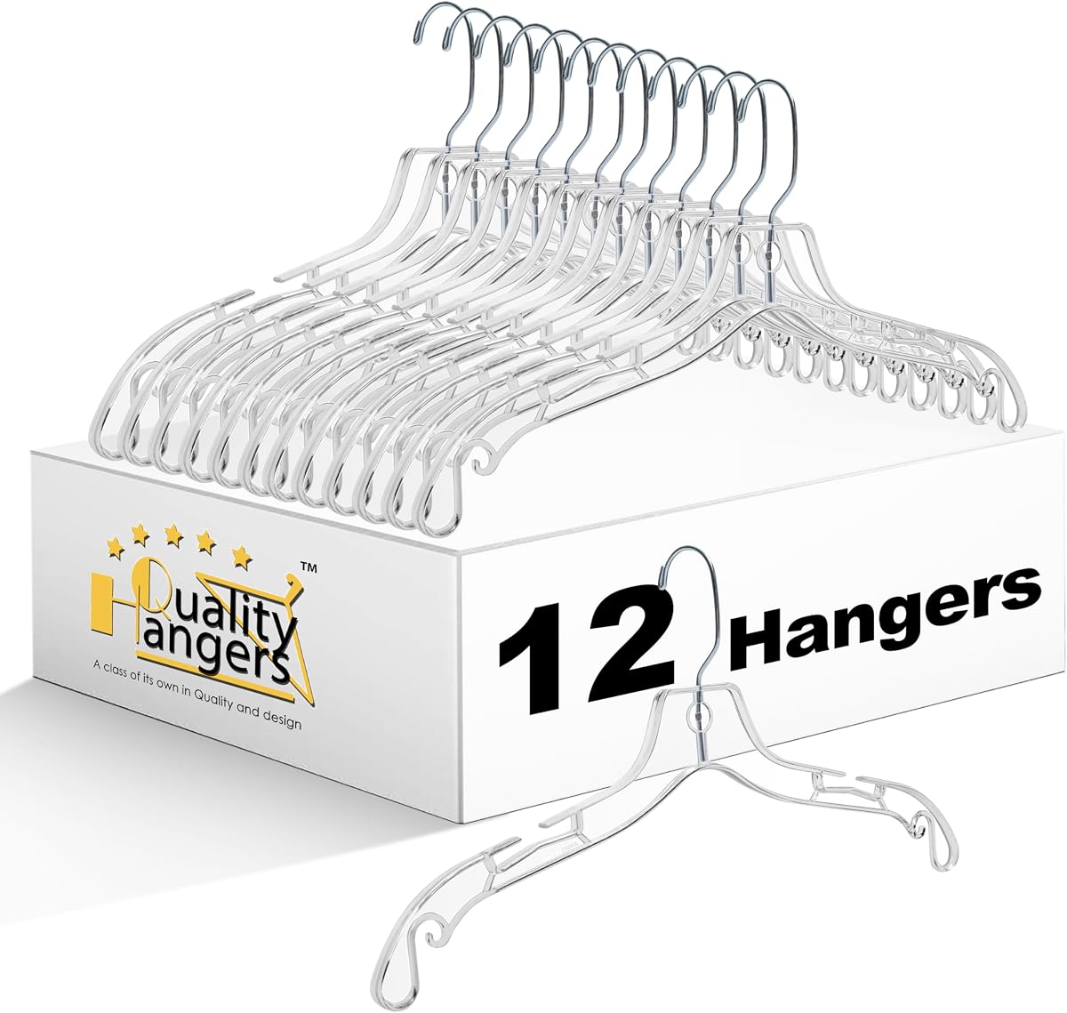 Quality Clear Hangers 12 Pack - Crystal Hangers for Clothes - Durable Plastic Hanger Set - Invisible Dress for Suits - Heavy Duty - Nonslip Coat and Shirt
