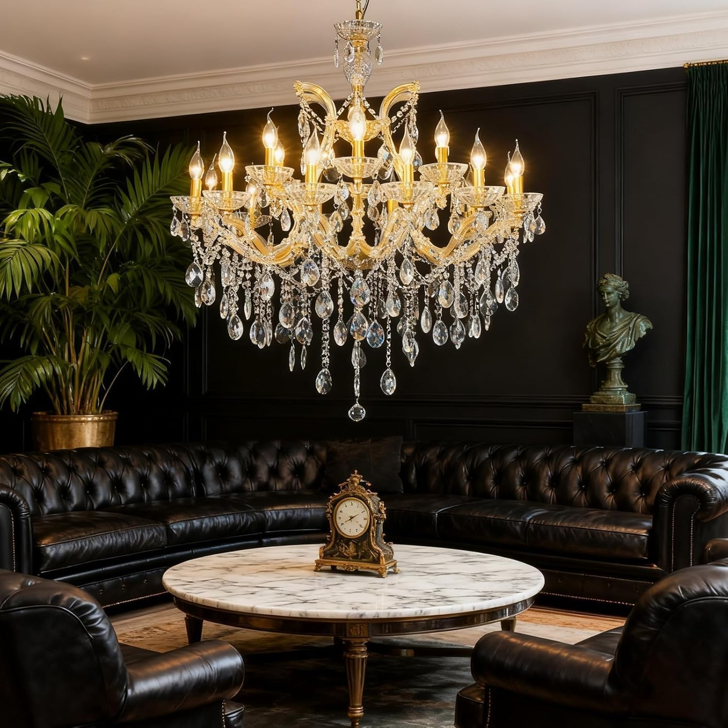 Modern Luxury K9 Crystal Chandelier 33.4 Inch, UL Certified Large Gold Maria Theresa Chandeliers - 18 Lights, 2 Layers Pendant Lamp for Living Room Dining Room, Staircase, Lobby，Foyer