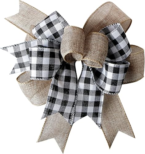 Miniatura 6 de SIMISI RIBBON Lazo de Navidad Verde Rojo con Puntos, Lazo Rústico de Arpillera para Corona, Árbol de Navidad, Decoración de Fiestas (24.1 x 33 cm)