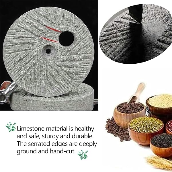 Macina a Mano per Cereali in Pietra Blu, Macina Domestica in Pietra Antica, Albero Regolabile per Macinatura Grossolana/fine, Staffa in Acciaio Inossidabile(32cm/12.5in) - 4