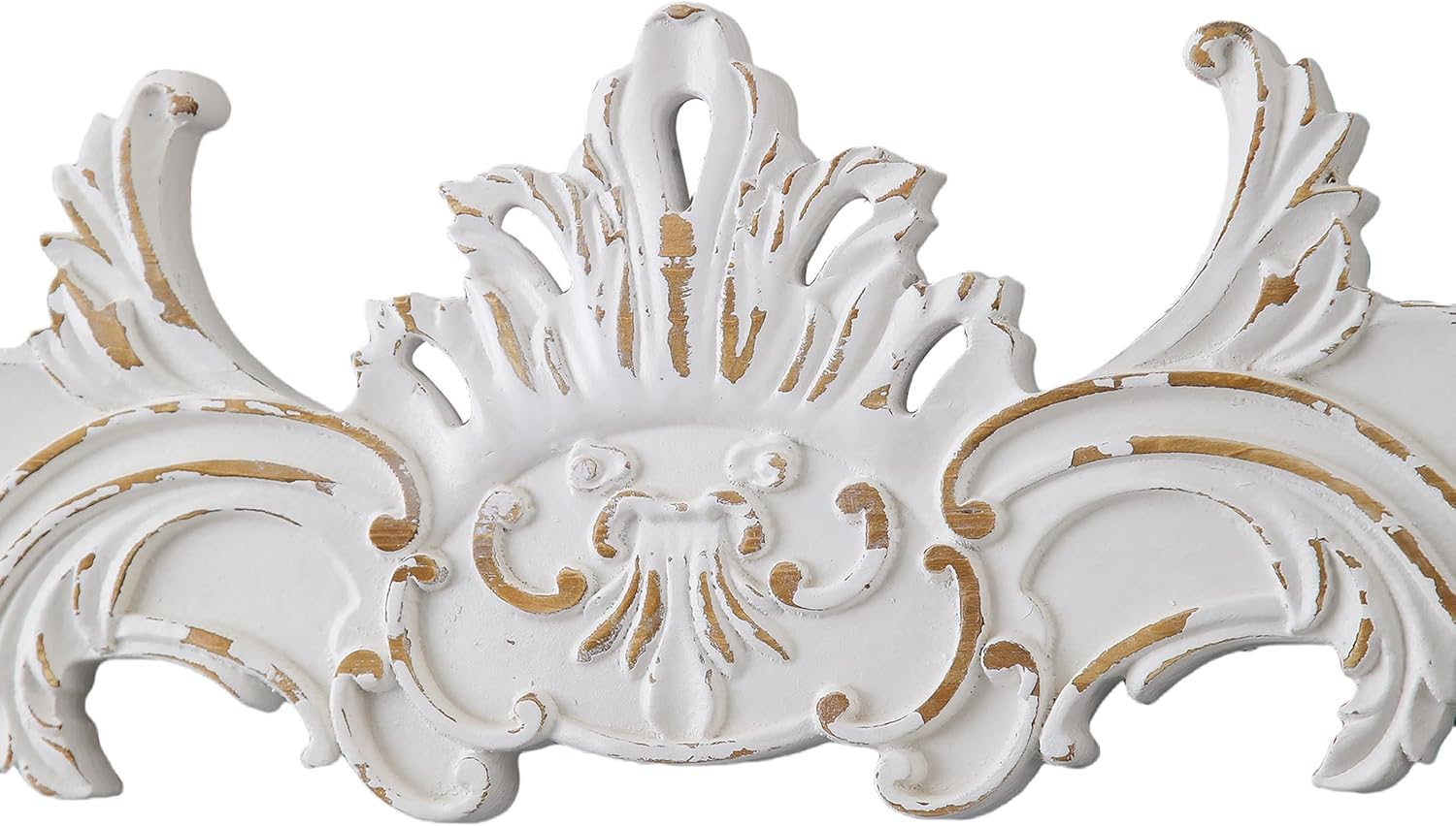 SOFE Vintage Wood Wall Sculpture, 32 Inches Long Horizontal Wall Art, Above Door Wall Decor, Decorative Floral Baroque Design, Hand-Carved Look with Accents