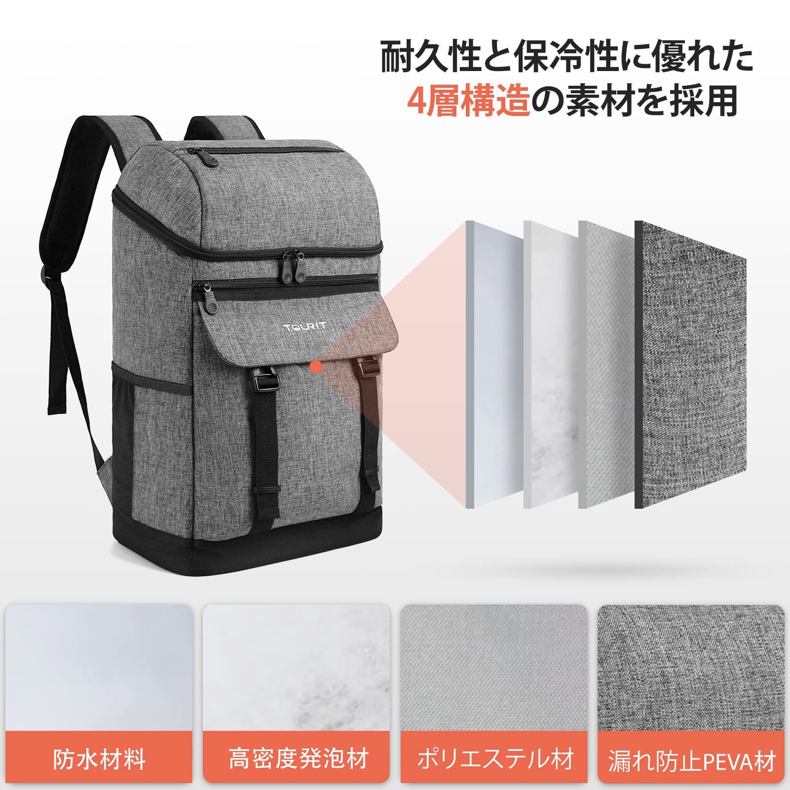 トウリトTOURIT 防水機能付き保冷リュック クーラーバック