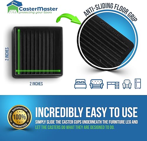 Miniatura 6 de CasterMaster Almohadillas antideslizantes para muebles, 2 x 2 pulgadas, cuadradas, de goma, antideslizantes, posavasos para las piernas, para sofá,