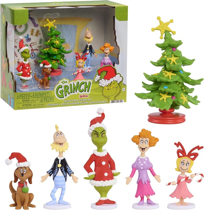 Dr Seuss Just Play The Grinch Collectible Figure Set | 6 Figures with Christmas Tree and Accessories, Kids’ Toys, Ages 3+