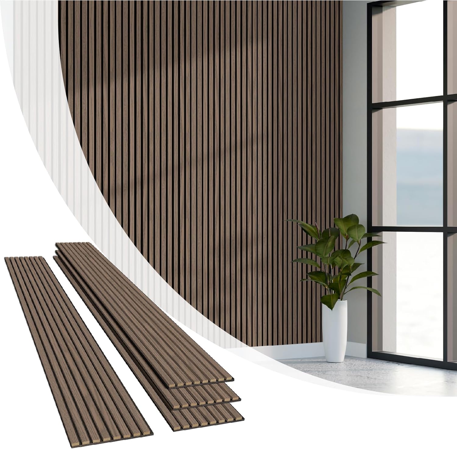 Olanglab Wood Wall Panels 4 Pack, Wood Slat Acoustic Wall Panels, 94.5"x12.6" Each 3D Wall Panels for Interior Wall Decor (Dark Walnut)
