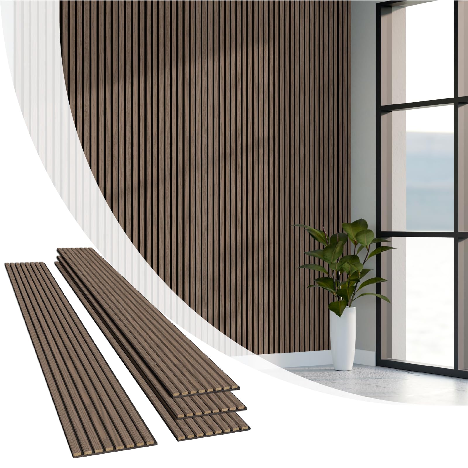 Olanglab Wood Slat Wall Panels, Wooden Acoustic Wall Panels, 94.5"x12.6" Each 3D Wall Panels for Interior Wall Decor, 4 Pack in Total 94.5"x50.4" (Dark Walnut)