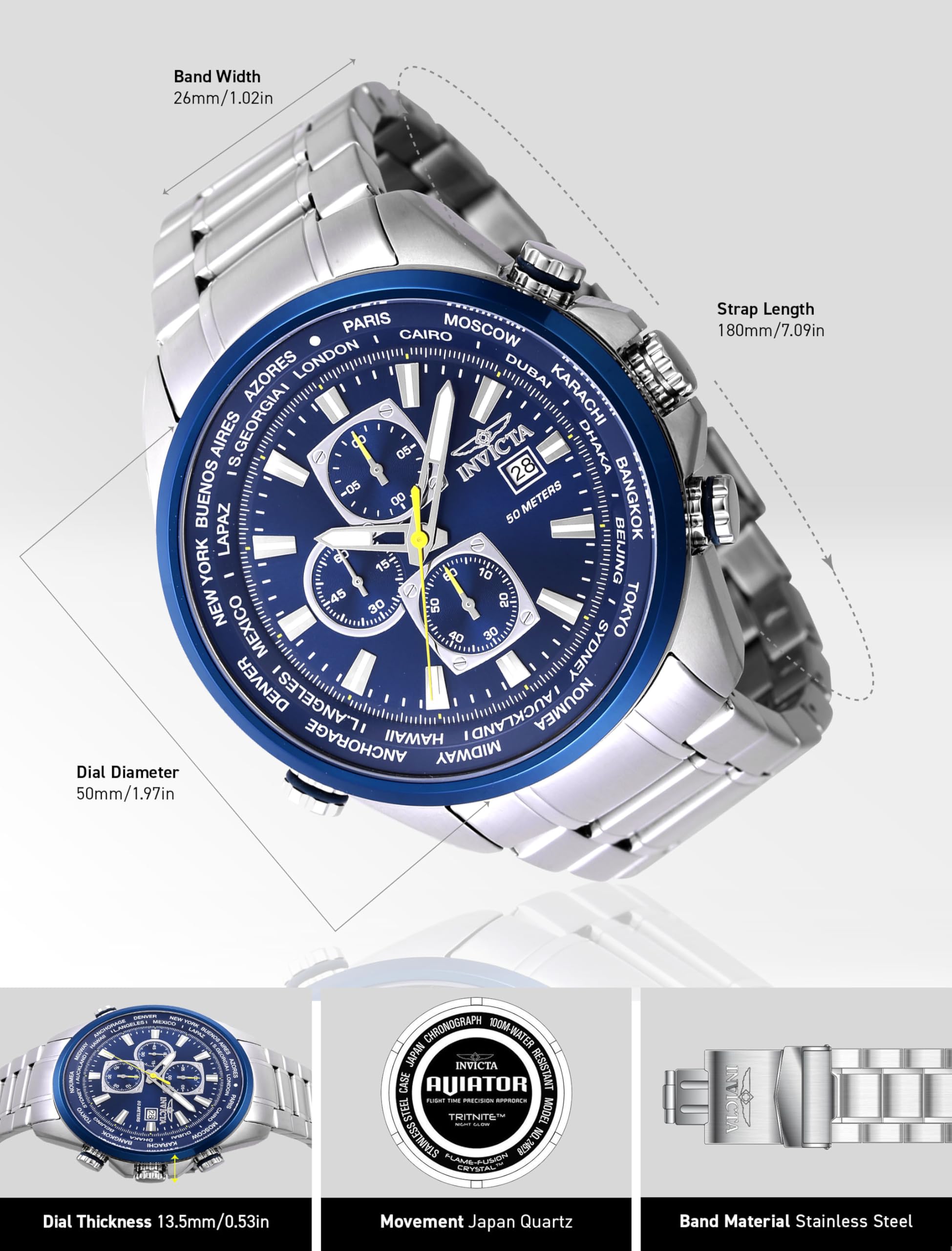 Invicta Aviator Men - Cuarzo de 50 mm