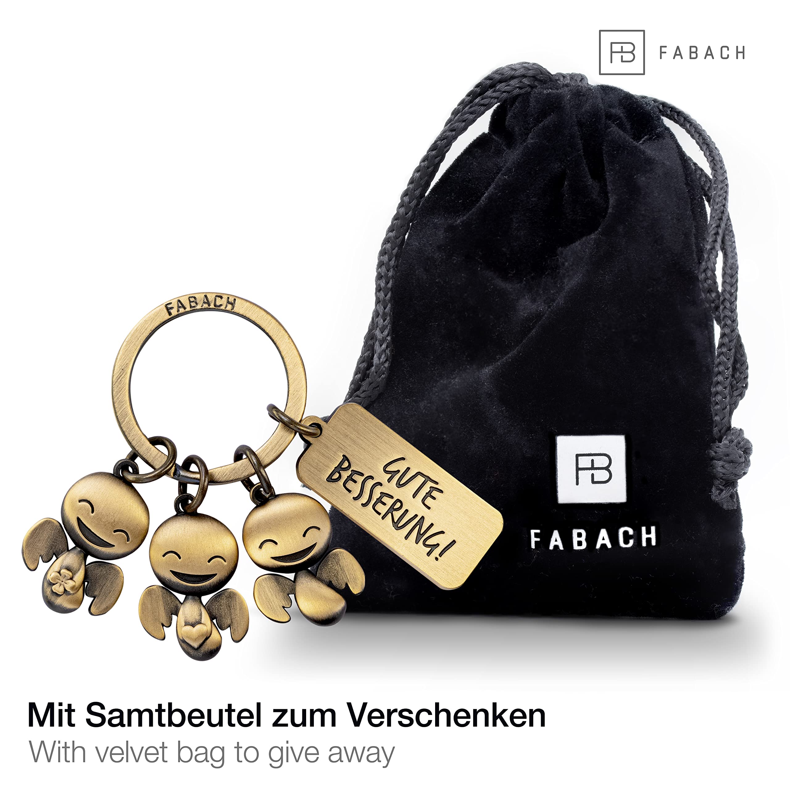 FABACH Guardian Angel Keyring Happy Trio with Engraving Gute Wellern, Get Well Soon Keyring Good Luck for Operation - Image 2