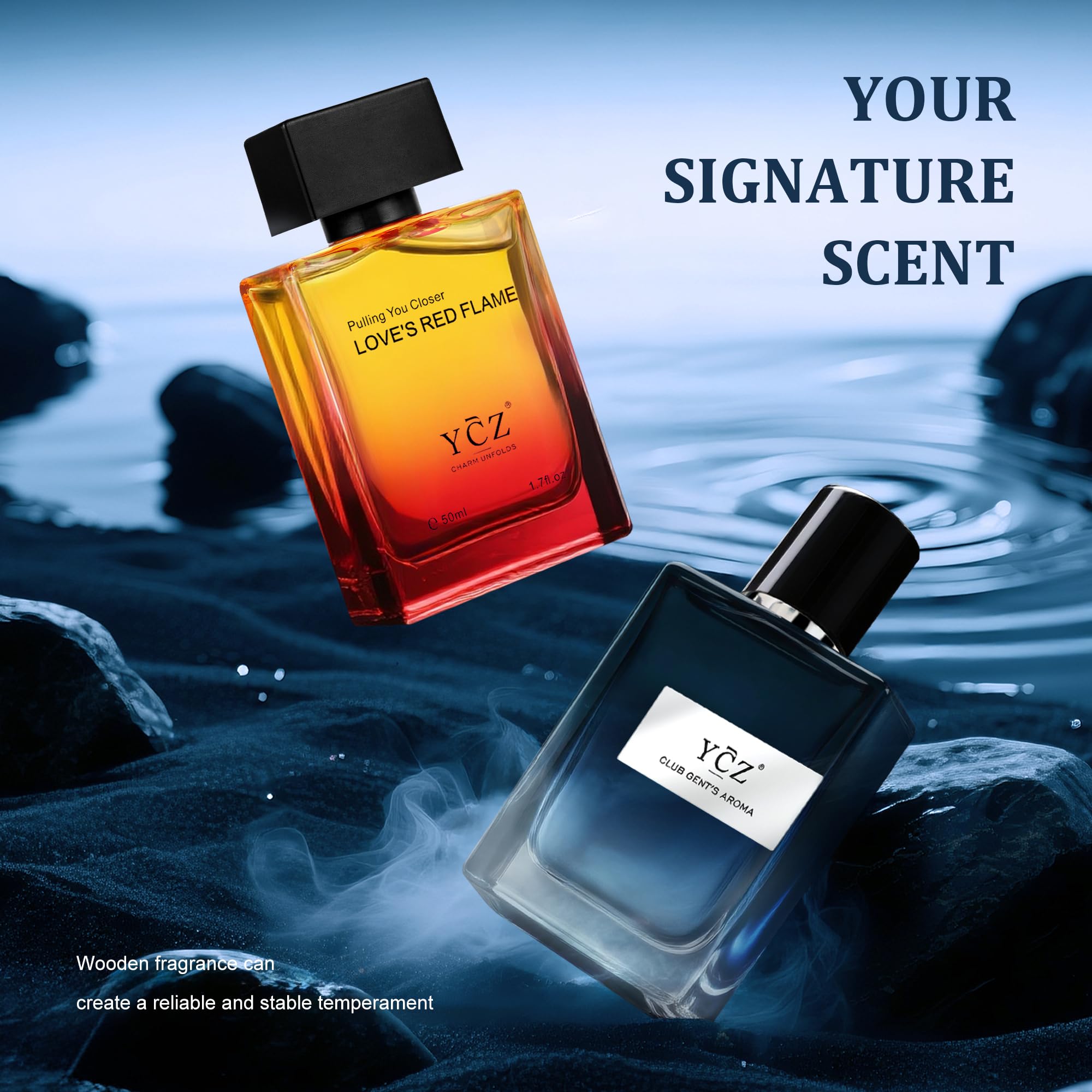 Ycz Herren Parfüm Set, 2 x 50 ml Langanhaltendes Eau de Parfum, Aromatisch-holziger & Würzig-holziger Duft enthalten, Ideales Herrenparfüm für jeden Tag und besondere Anlässe