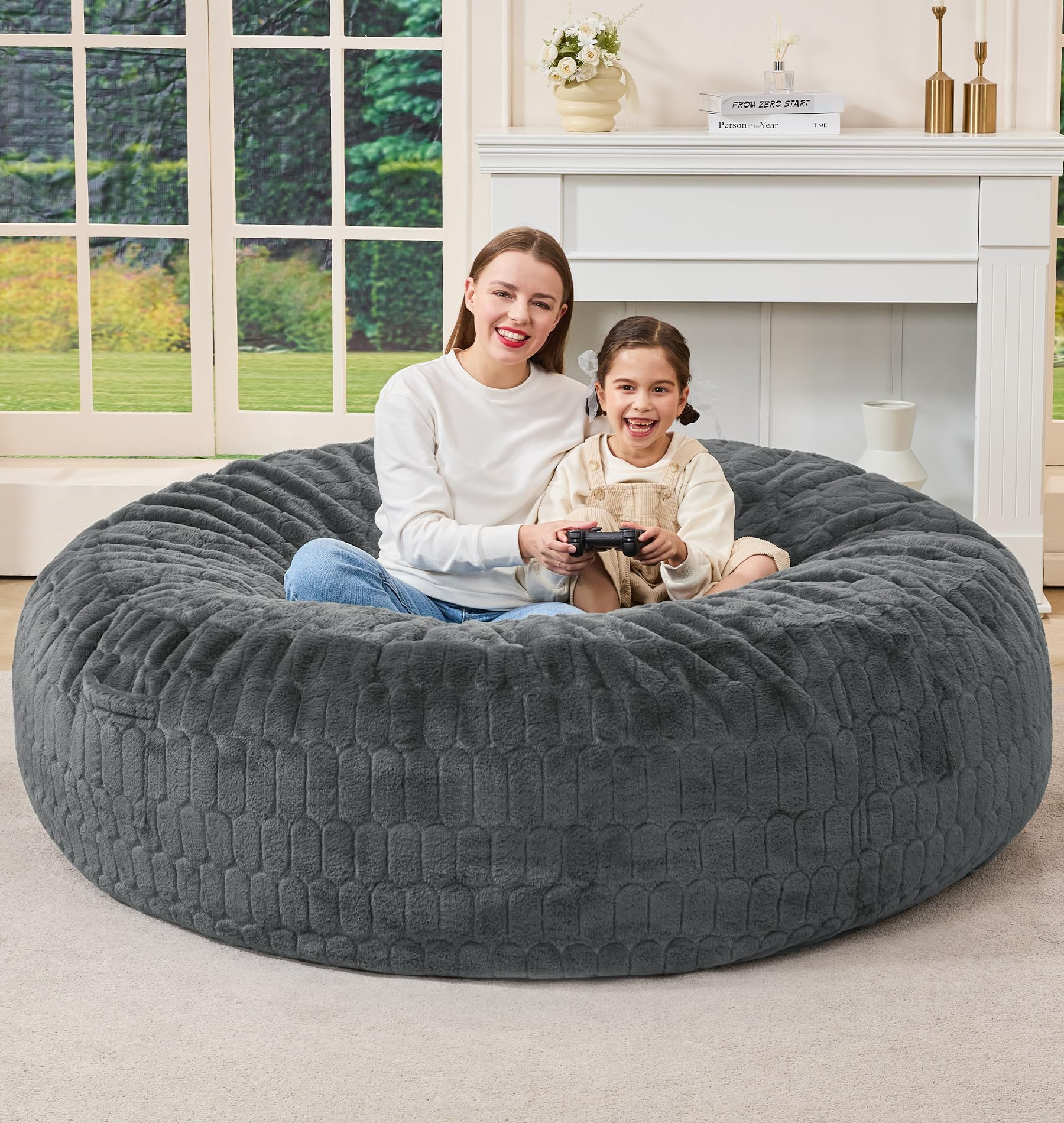 Hobestluk Giant Bean Bag Chairs 6FT Jumbo Adult BeanBag Chair Dark Grey