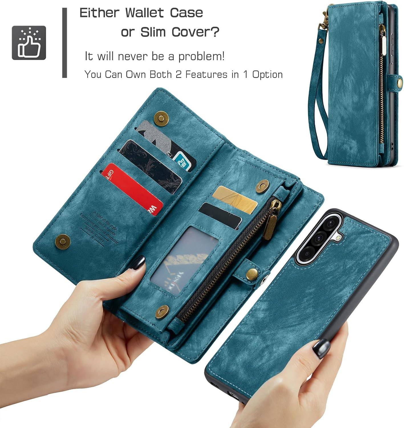 Asuwish Phone Case for Samsung Galaxy A17 5G Zipper Wallet Magnetic Detachable Cover with Tempered Glass Screen Protector and PU Leather Flip Credit Cash Card Holder Cell A 17 17A 4G Women Men Blue