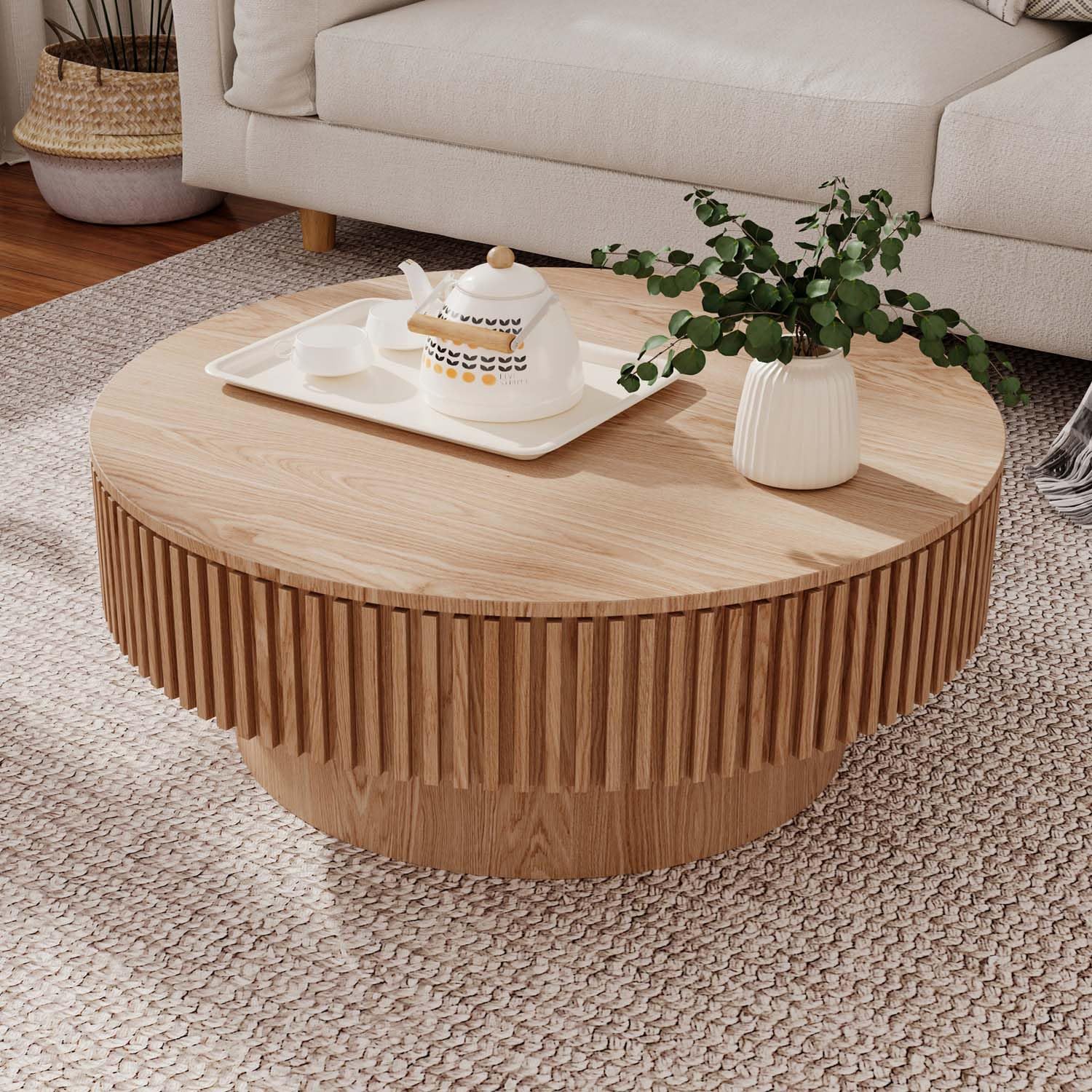 31.5'' Round Coffee Table with Storage, Modern Wooden Coffee Table with Solid Wood Veneered, Circle Center Table Accent Te... - Review, Price and Buying Guide