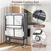 Vista 4 de Cama plegable con colchón, base de cama plegable portátil con espuma viscoelástica, marco de metal resistente, ahorro de espacio y fácil