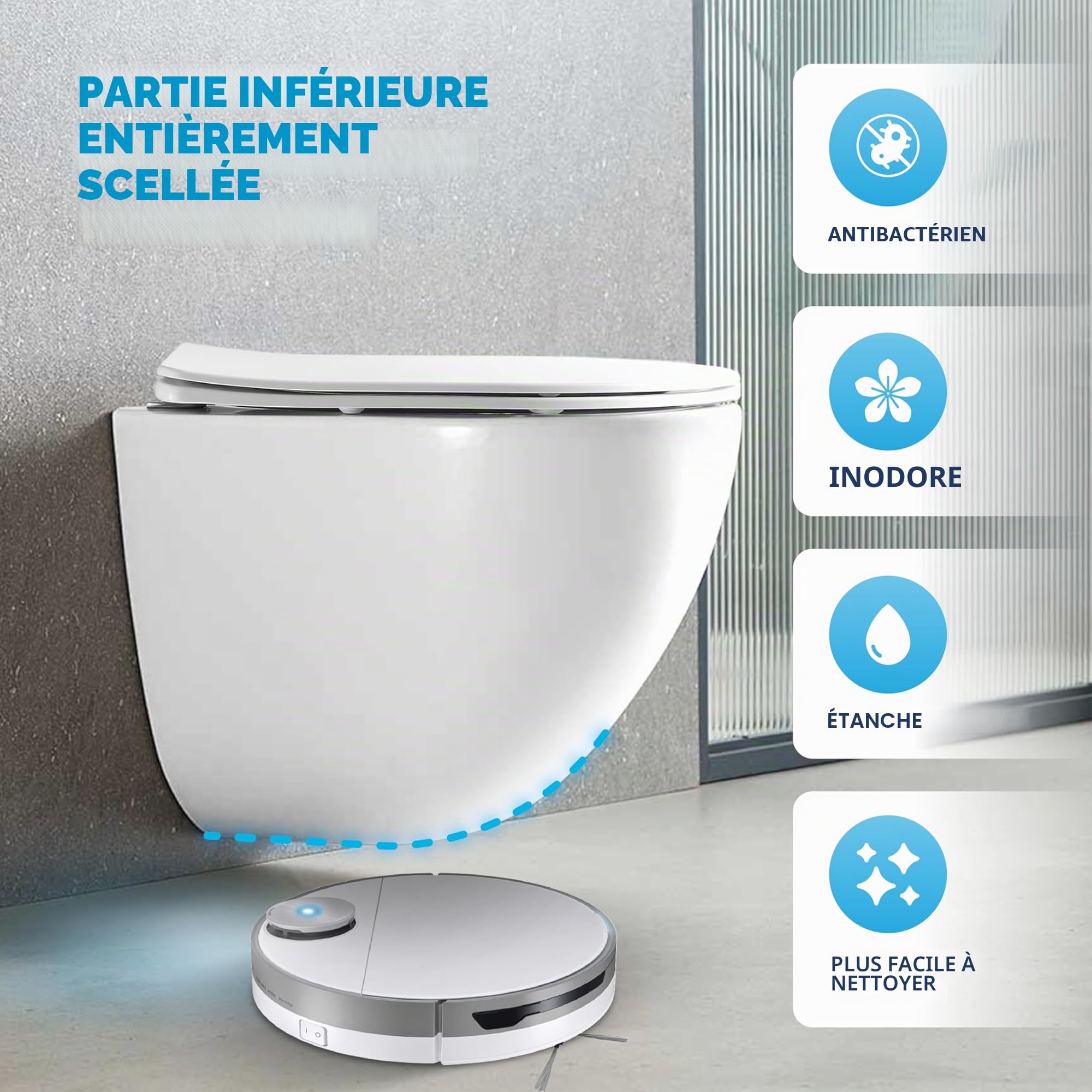 HOGART WC Suspendu avec Base Cachée et Fixations Invisibles, Système de Chasse Tornado Silencieux et Économique 3-4,5 L, Cuvette Céramique Facile à Nettoyer, Abattant Soft-Close, Gain de Place