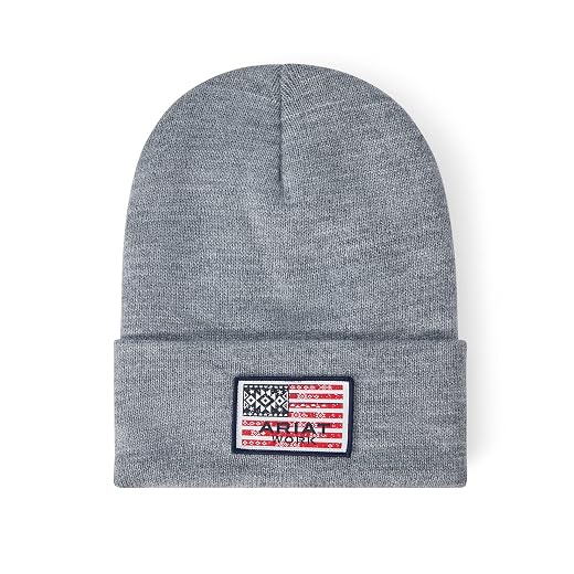 ARIAT Women's Rebar Southwest Flag Patch Beanie Heather Gray One Size Fits Most