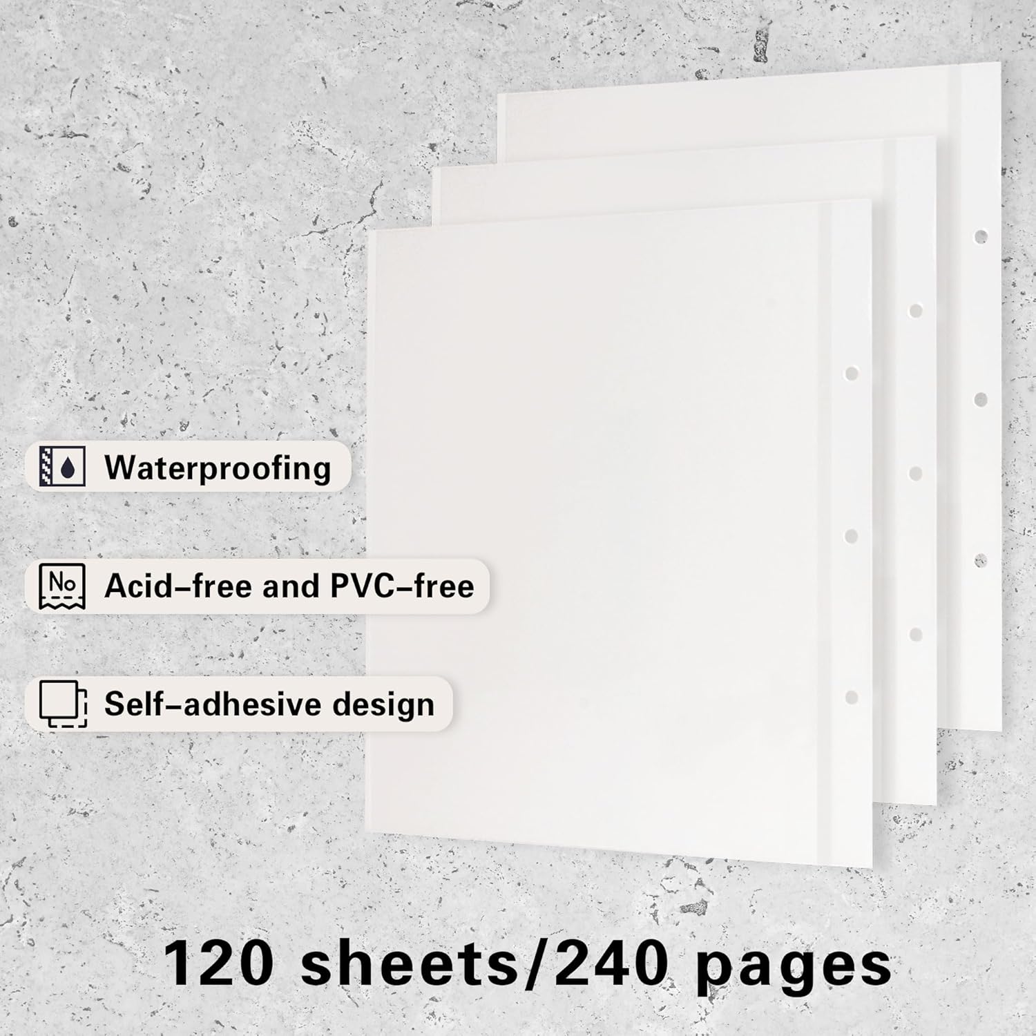 Vienrose Photo Album Refill for 3 Ring Binder, Self Adhesive Pages Fit 2x3, 4x6, 5x7, 8x10 Photo or Recipe Cards - 120 Sheets