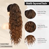 Vista 33 de FLUFYMOOZ Extensión de cola de caballo, 22 pulgadas, extensiones de cabello sintético ondulado largo y rizado para mujer