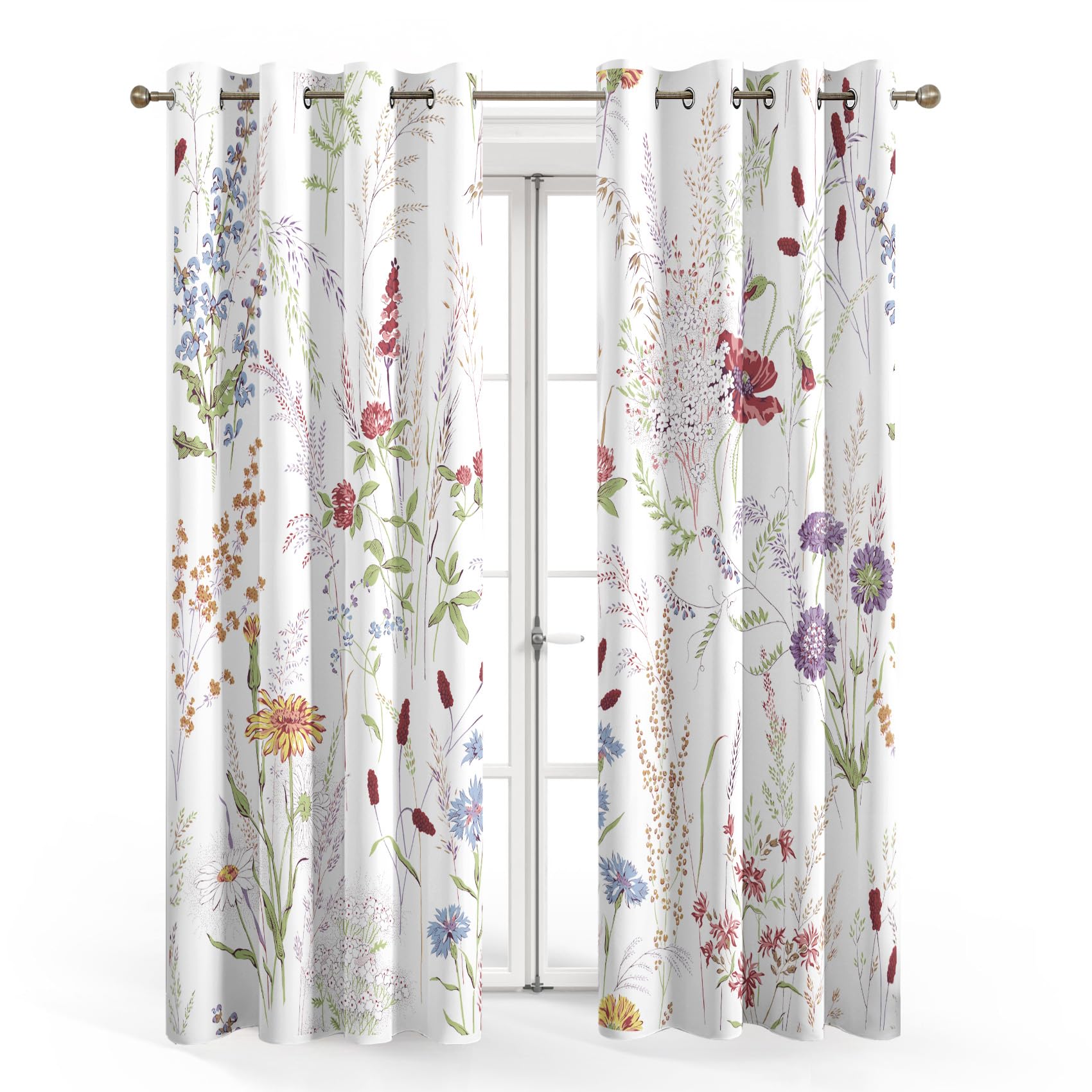 Rideau Occultant Fleurs, Rideaux Motif Botanique, Rideau Thermique à Oeillets, Rideau Fenetre Imprimé pour Salon Chambre, Lot de 2 Rideaux et Draperies Intérieurs, 140x240 cm