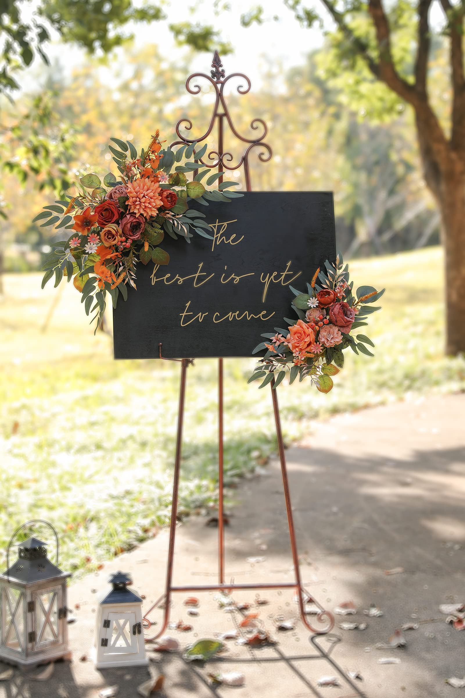 rongflower Artificial Wedding Arch Flowers Swag Set of 2 for DIY Fall Wedding Welcome Ceremony Sign Backdrop Sweetheart Table Chair Home Decoration(Orange)