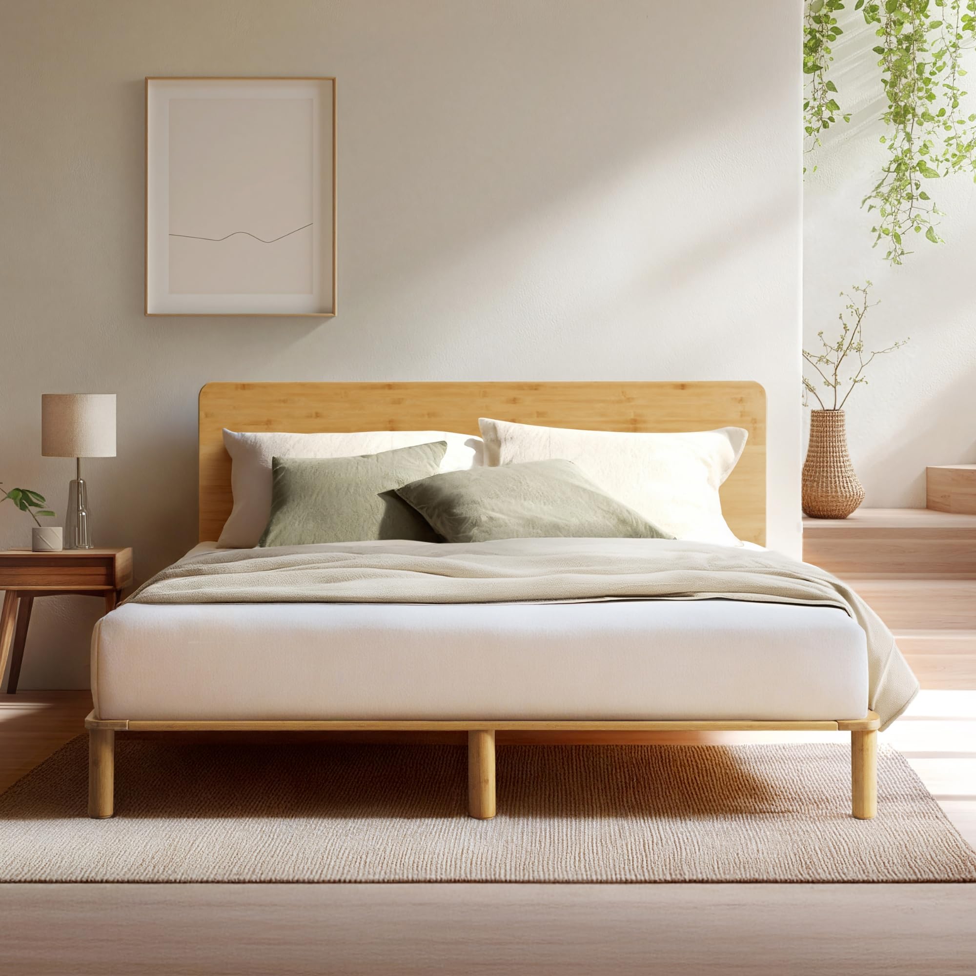 Zinus Double Bed Frame Arden Japandi Bamboo Natural Wood Bedframe