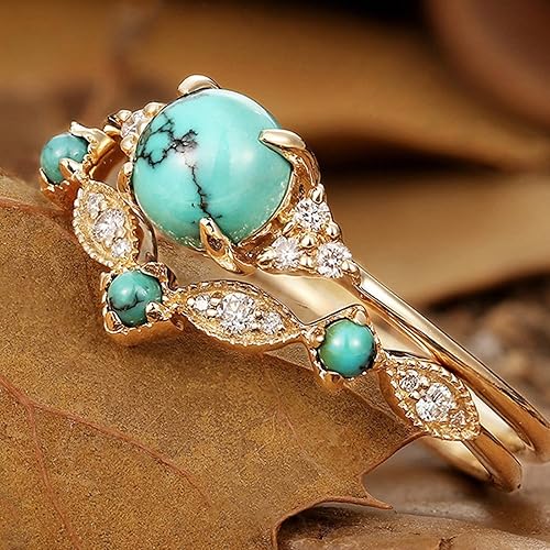 Miniatura 8 de Anillos gruesos dorados y turquesas apilables para mujeres, anillos para nudillos para el pulgar para mujer, diamantes de imitación vintage, joyería