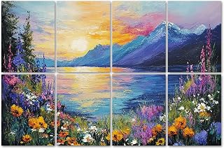 8 Pack Art Acoustic Panels Sound Absorbing Vibrant Mountain Lake Colorful Wildflowers Sunset Sky Decorative Soundproof Wall Panels Self Adhesive for Home Recording Studios 48"x32"