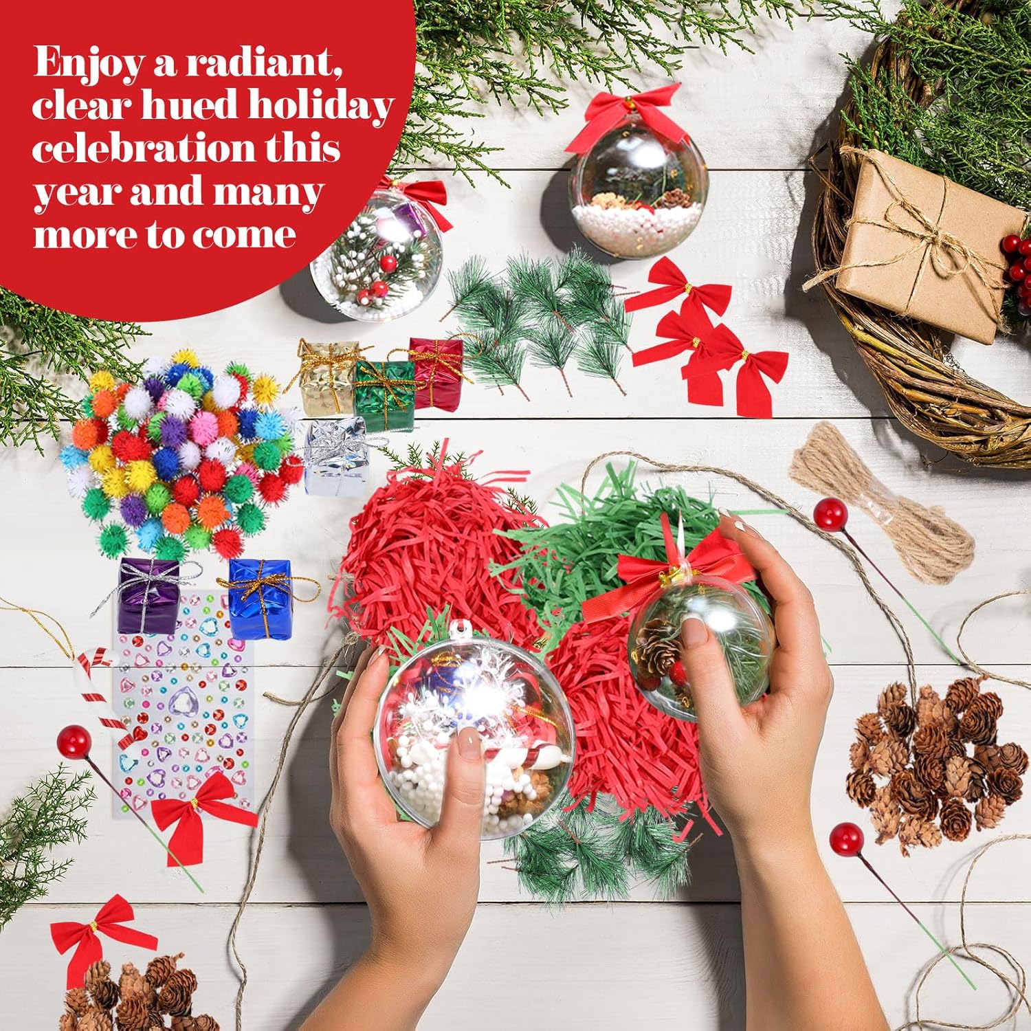 Liliful 64 Pcs Clear Christmas Ornaments Fillable 4 Different Sizes DIY Plastic Fillable Ornament Balls Christmas Tree Hanging and Various Accessories for DIY Craft Wedding Home, 50/60/70/80mm