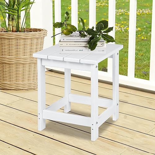 Miniatura 6 de LZRS Adirondack - Mesa auxiliar cuadrada, mesa de patio compuesta para piscina, mesas auxiliares de polietileno de alta densidad para patio trasero,