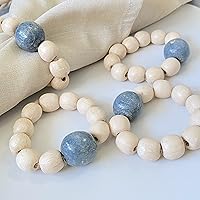 Vista 5 de Juego de 6 servilleteros de madera con cuentas de madera Servilleteros de madera rústica para decoración de mesa Servilletero de LEBEJUA hecho a