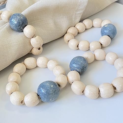 Miniatura 5 de Juego de 6 servilleteros de madera con cuentas de madera  Servilleteros de madera rústica para decoración de mesa  Servilletero de LEBEJUA hecho a