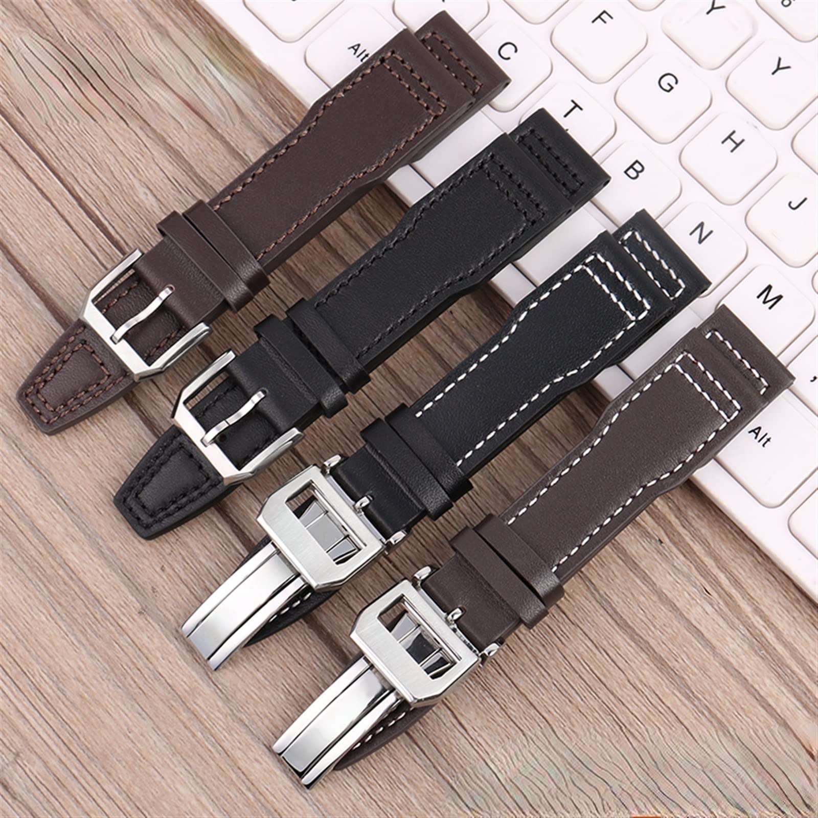 Bracelet de montre 20 mm en cuir véritable avec finitions artisanales soignées