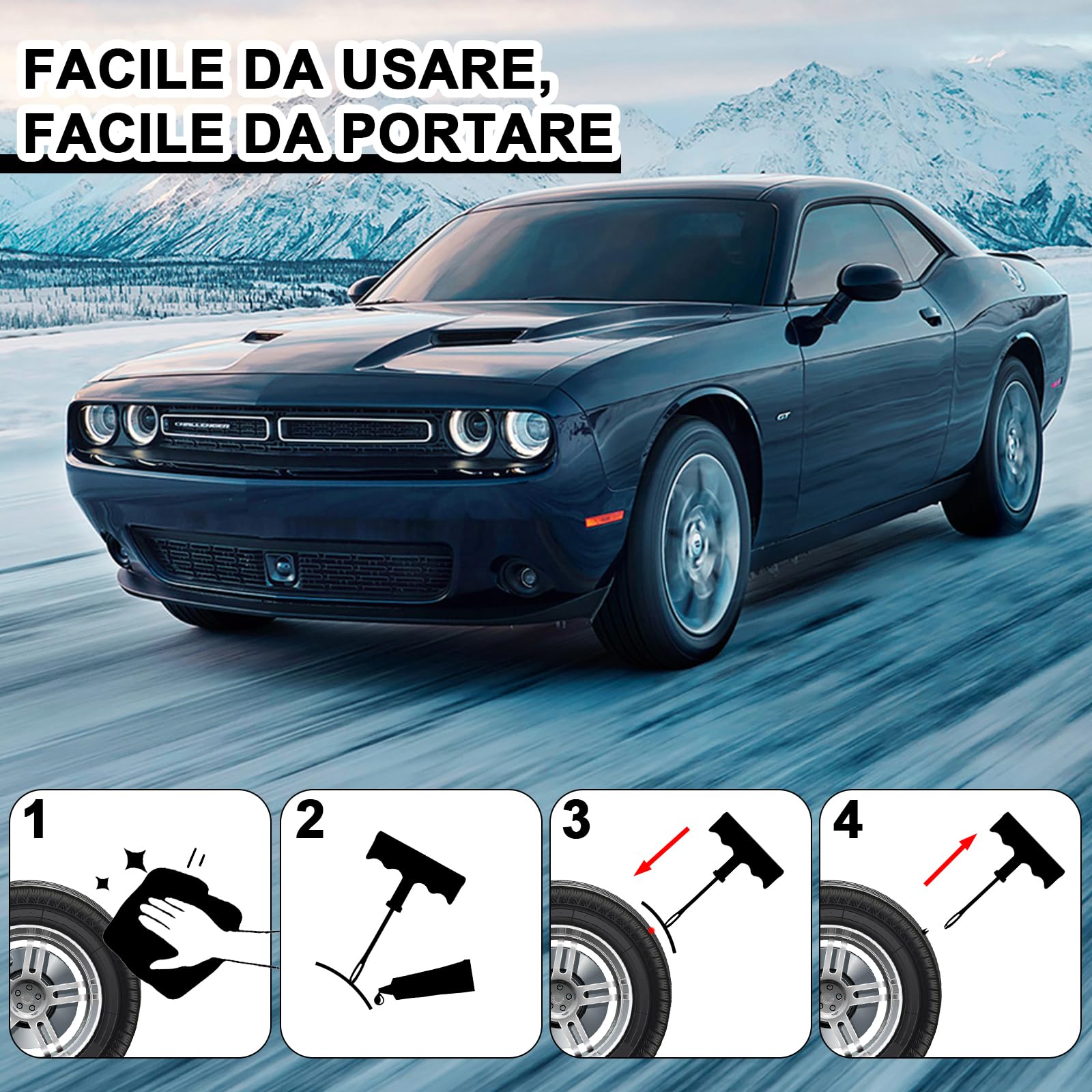 Faburo Kit Riparazione Pneumatici Auto, Moto, Professionali Kit Ripara Gomme Auto, 2 Strumento a T e Cutter, Strisce Riparazione Pneumatici, Per Moto, Camion, Jeep, ATV, Auto, ecc.