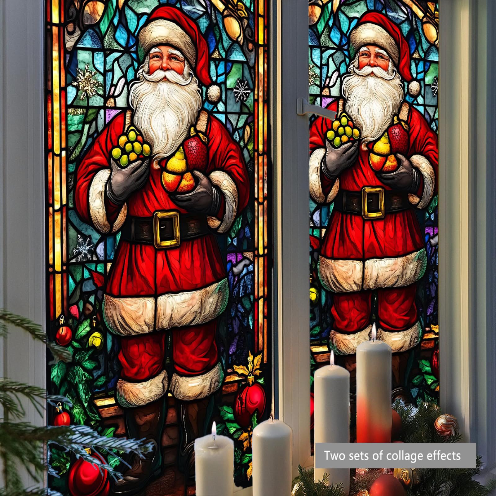Pellicola Vetri Finestre 45x100cm (3PCS) Babbo Natale Pellicola Adesiva Per Vetri Oscurante,Adesivi Per Vetro Autoadesiva,Pellicole Vetri Anti Uv,Pellicola Privacy Finestre Casa/Ufficio