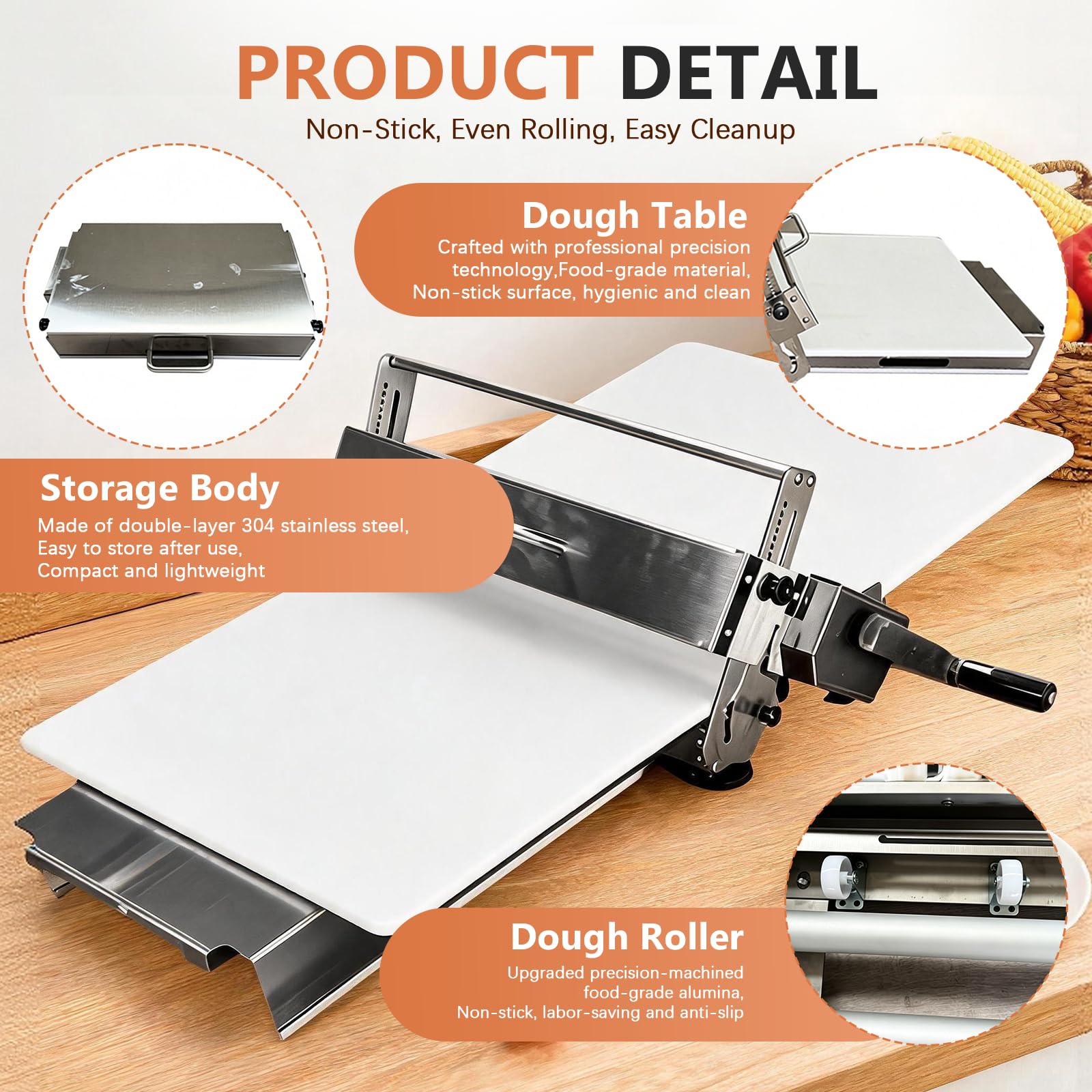 Laminadora de Masa Manual, Máquina Laminadora Masa Plegable de Acero Inoxidable, Grosor Ajustable 0-25 mm, Rodillo de Masas para Panadería Comerciales y Domésticas