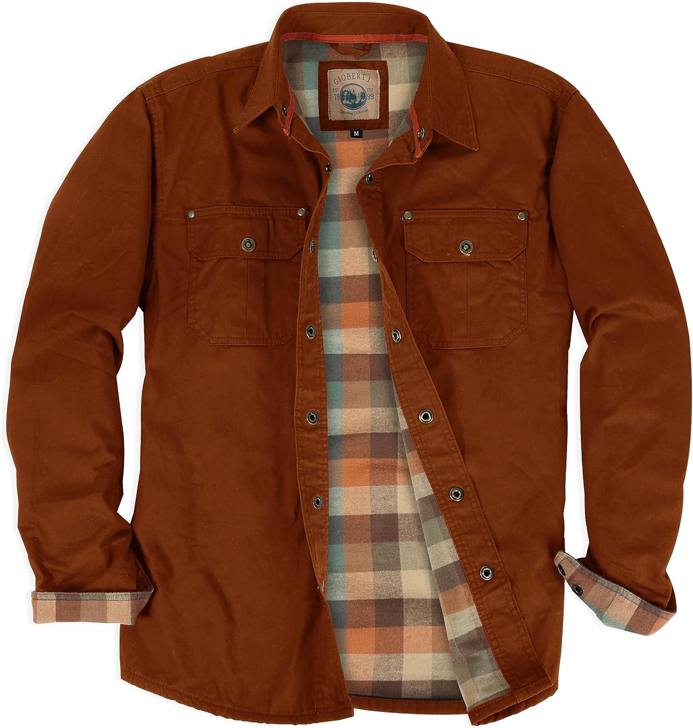 Gioberti Men's 100% Cotton Brushed and Soft Twill Shirt Jacket with Flannel Lining